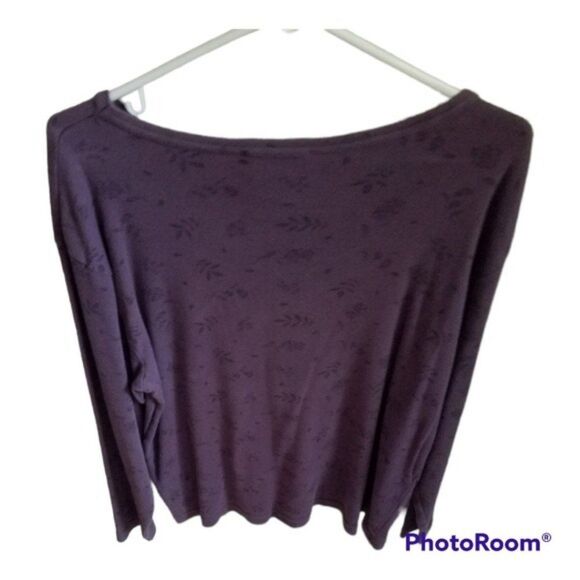 Zena Purple Scoopneck Jersey with Dark Purple Leaf & Flower Prints Size Large - Picture 2 of 6